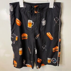 O'Neill Men’s Board Shorts Size 31 Black/Burgers/Beer/BBQ Swim Trunks